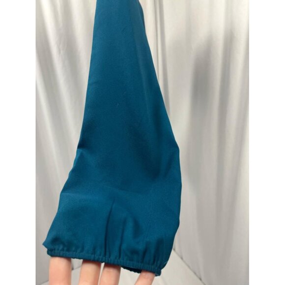 Ann Taylor Long Sleeve Satin Blouse Blue Vneck Womens Size XS Silky Sleek - Picture 6 of 7